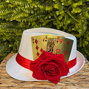 CHAPÉU MALANDRAS CARTAS DOURADAS E ROSA