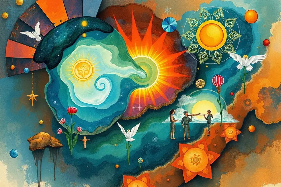 Ilustração da jornada de amor espiritual.