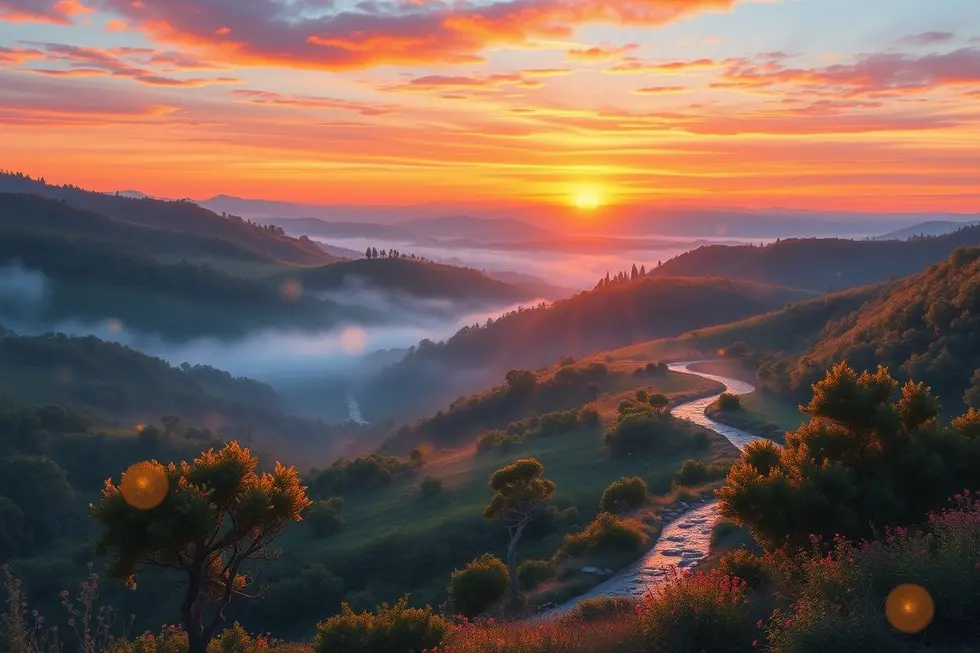 Cenário de natureza com pôr do sol, simbolizando a beleza do amor na espiritualidade.