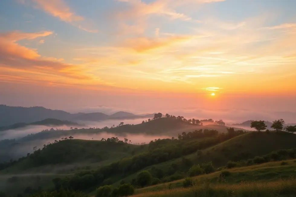 Paisagem de um nascer do sol inspirador que simboliza amor e espiritualidade.