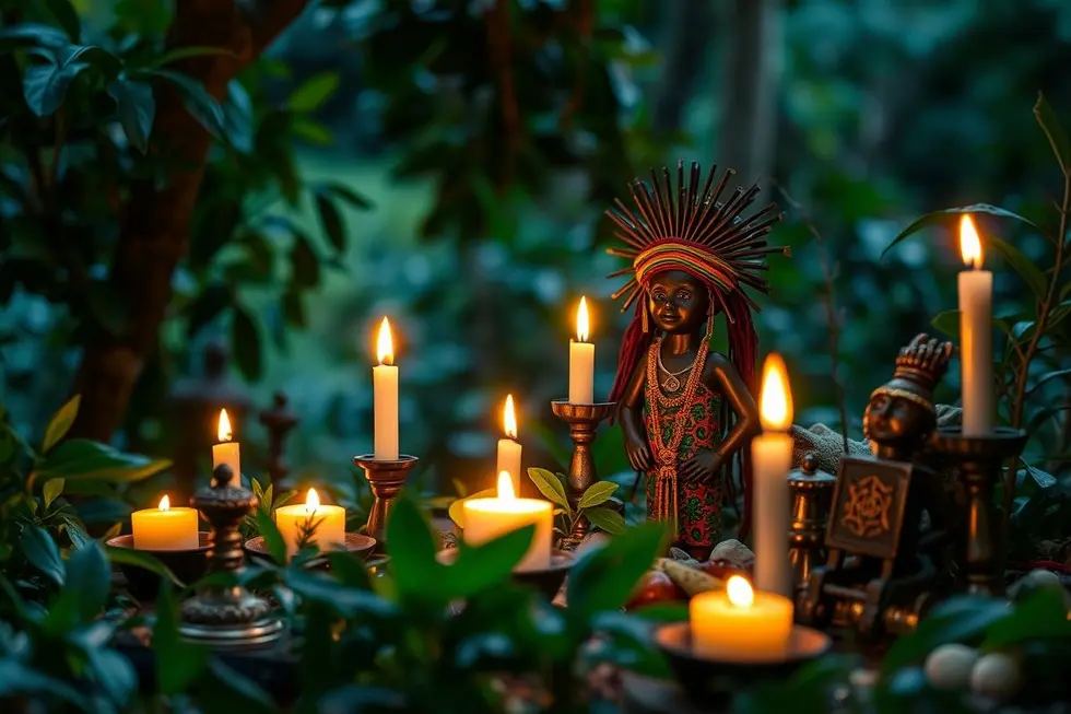 Elementos de Umbanda simbolizando conexão espiritual.
