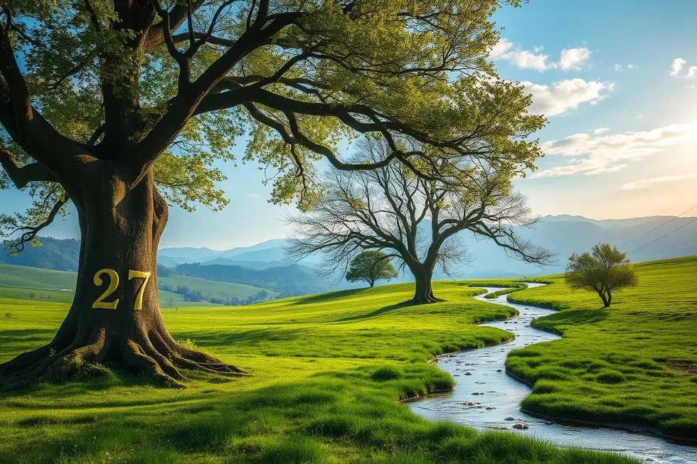 Paisagem espiritual com números representando a numerologia.