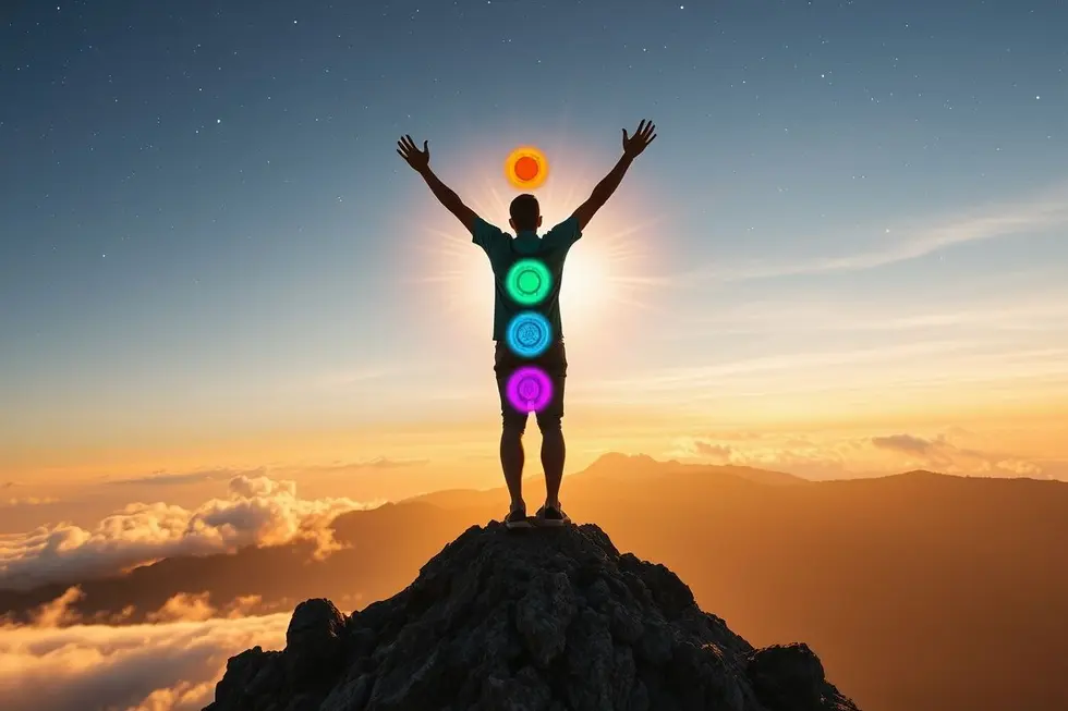 A conexão espiritual com o universo, simbolizando a energia dos chakras.