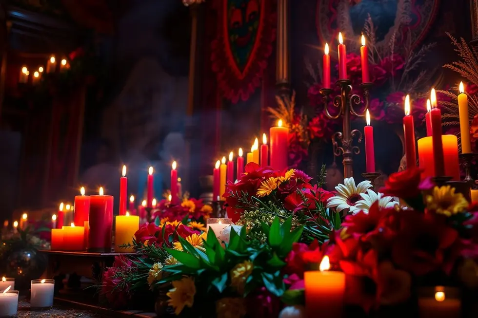 Um altar vibrante da Umbanda, refletindo amor e conexão espiritual.