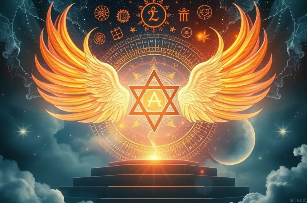 Visualização cativante da iluminação espiritual através de símbolos cabalísticos.