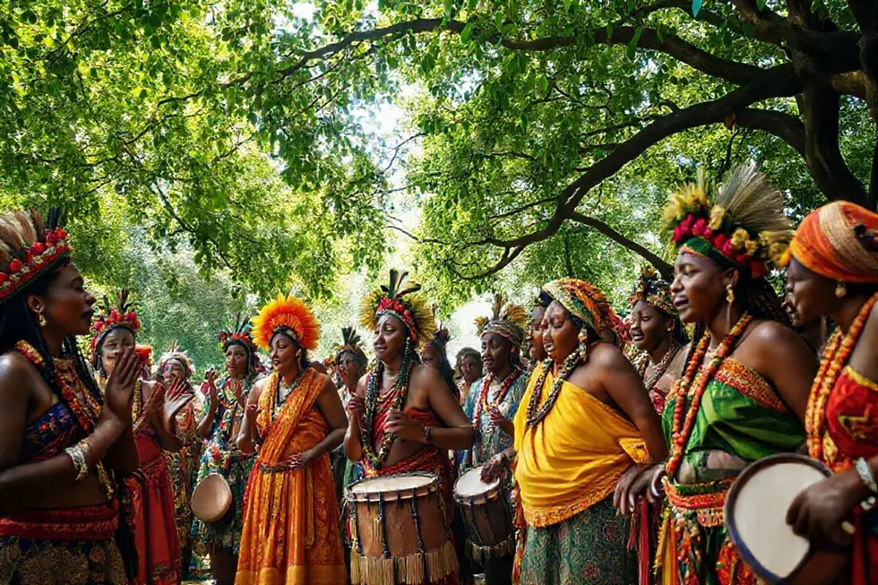 Grupo diversificado envolvido em práticas espirituais da Umbanda.