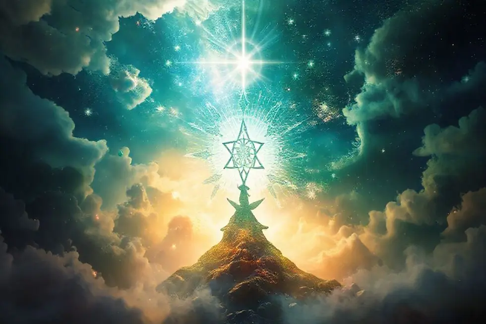 Essência espiritual capturada em uma imagem com elementos da natureza.