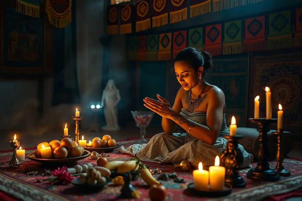 Elementos de Umbanda simbolizando paz e introspecção.